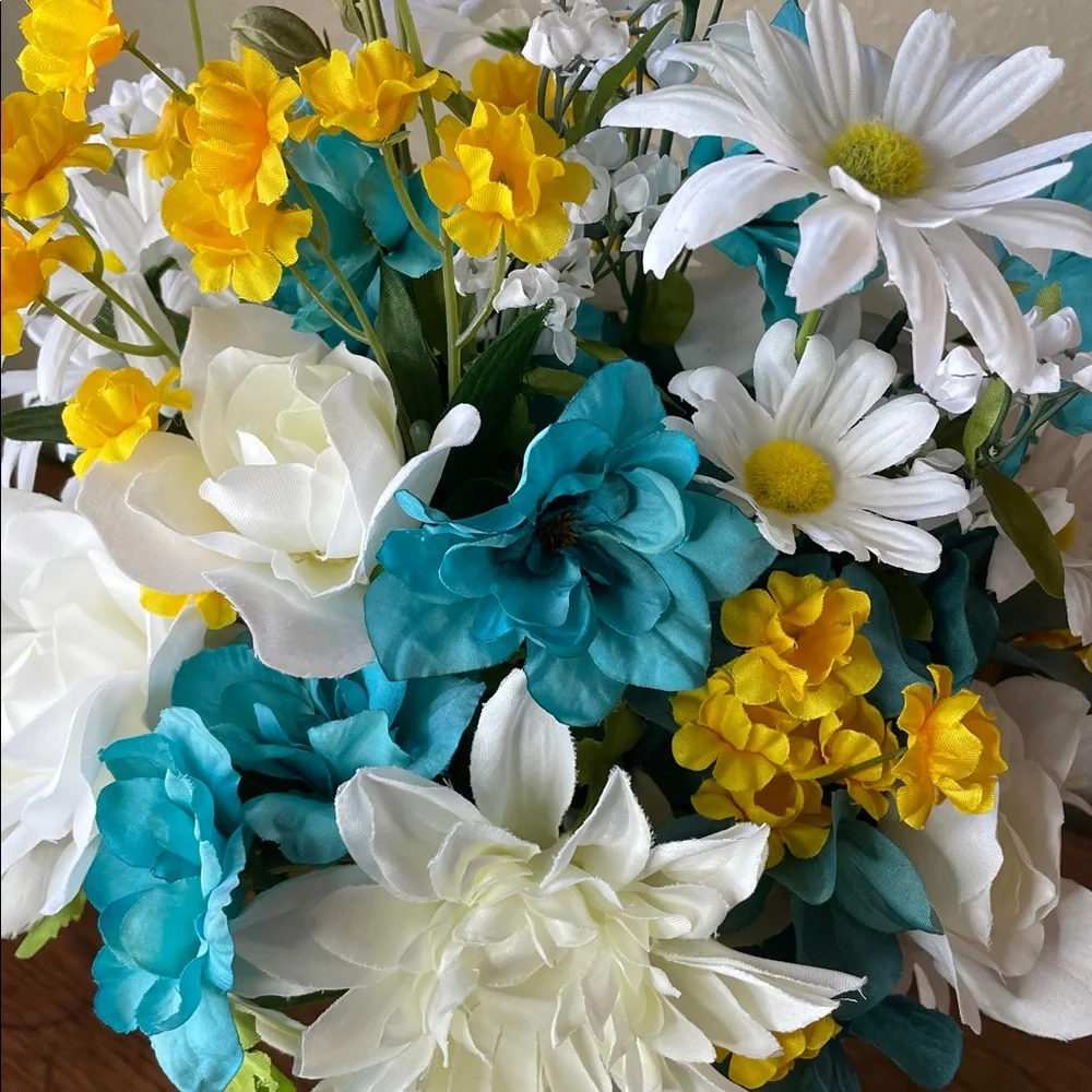 Sweet Silk Arrangement in a Turquoise Boot-Home or Office Decor